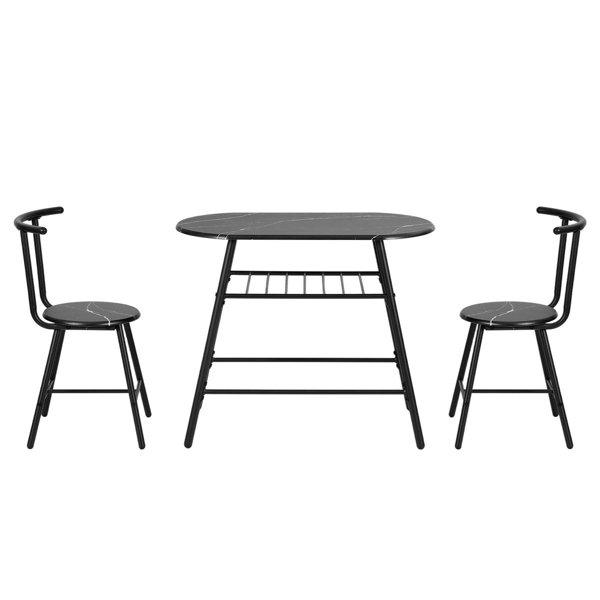 Bistro Dining Set 3pc | Storage Wine Rack | Black Marble Style