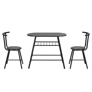 Bistro Dining Set 3pc | Storage Wine Rack | Black Marble Style