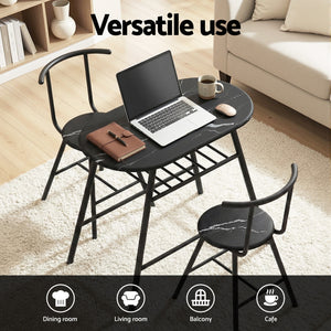 Bistro Dining Set 3pc | Storage Wine Rack | Black Marble Style