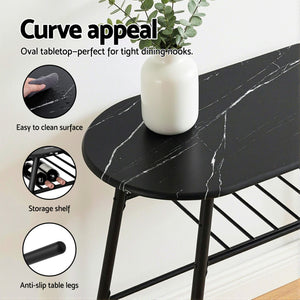 Bistro Dining Set 3pc | Storage Wine Rack | Black Marble Style