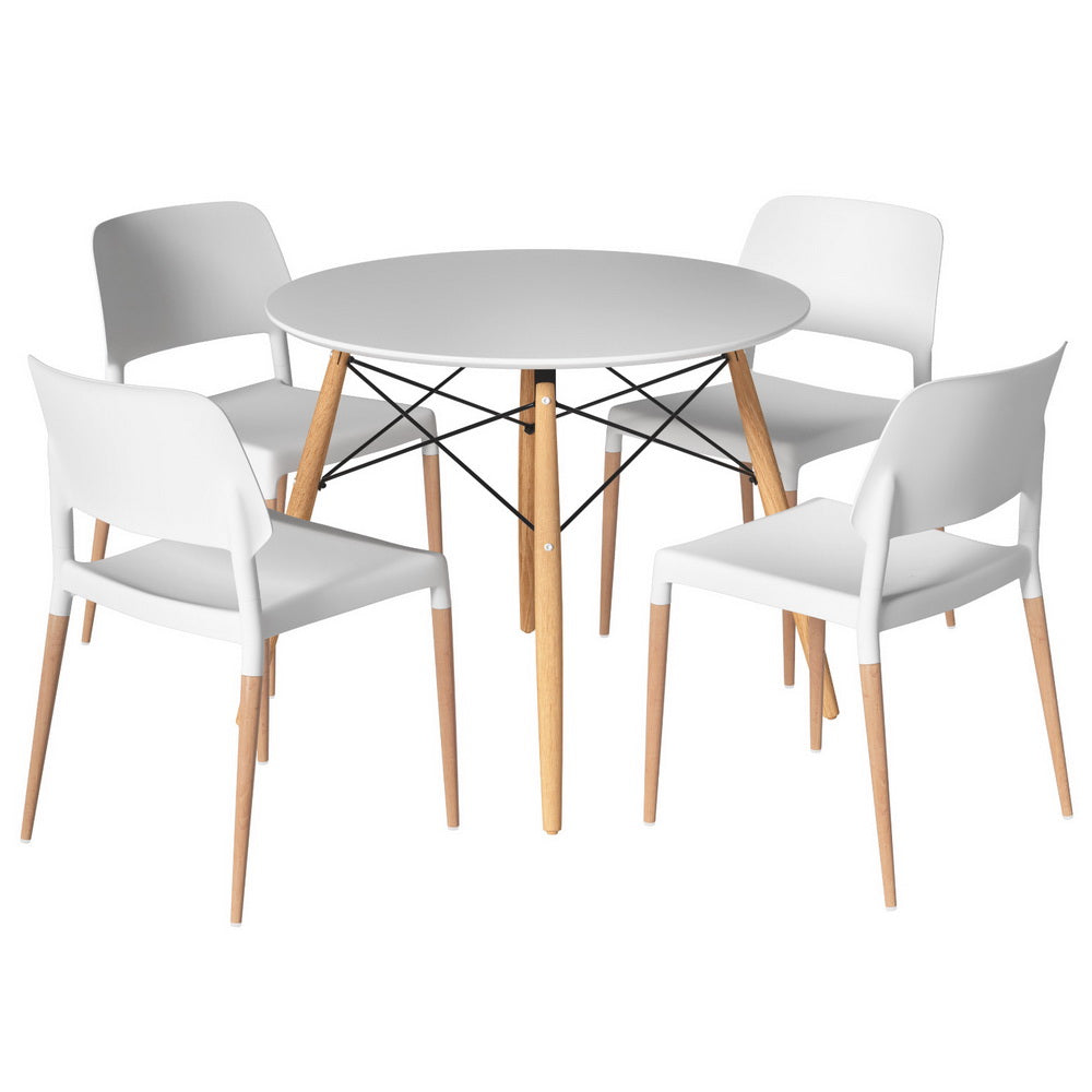 1 Artiss Dining Table and 4 Chairs Set | Round White
