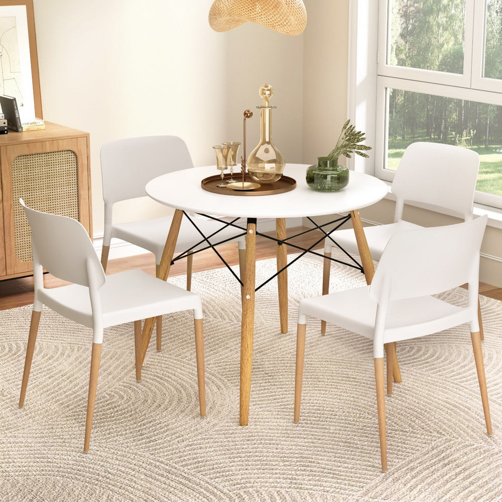 1 Artiss Dining Table and 4 Chairs Set | Round White