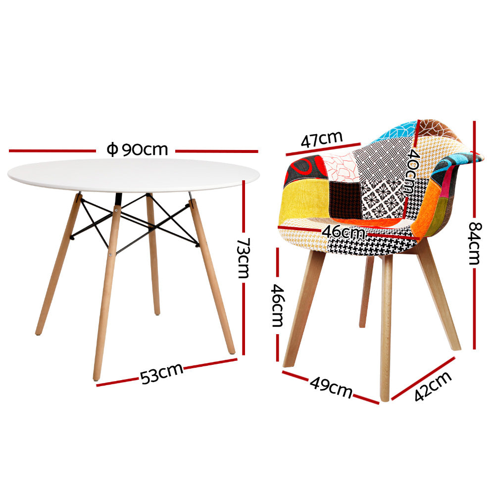 Artiss Dining Table & 2 Chairs Set | DSW | 90cm