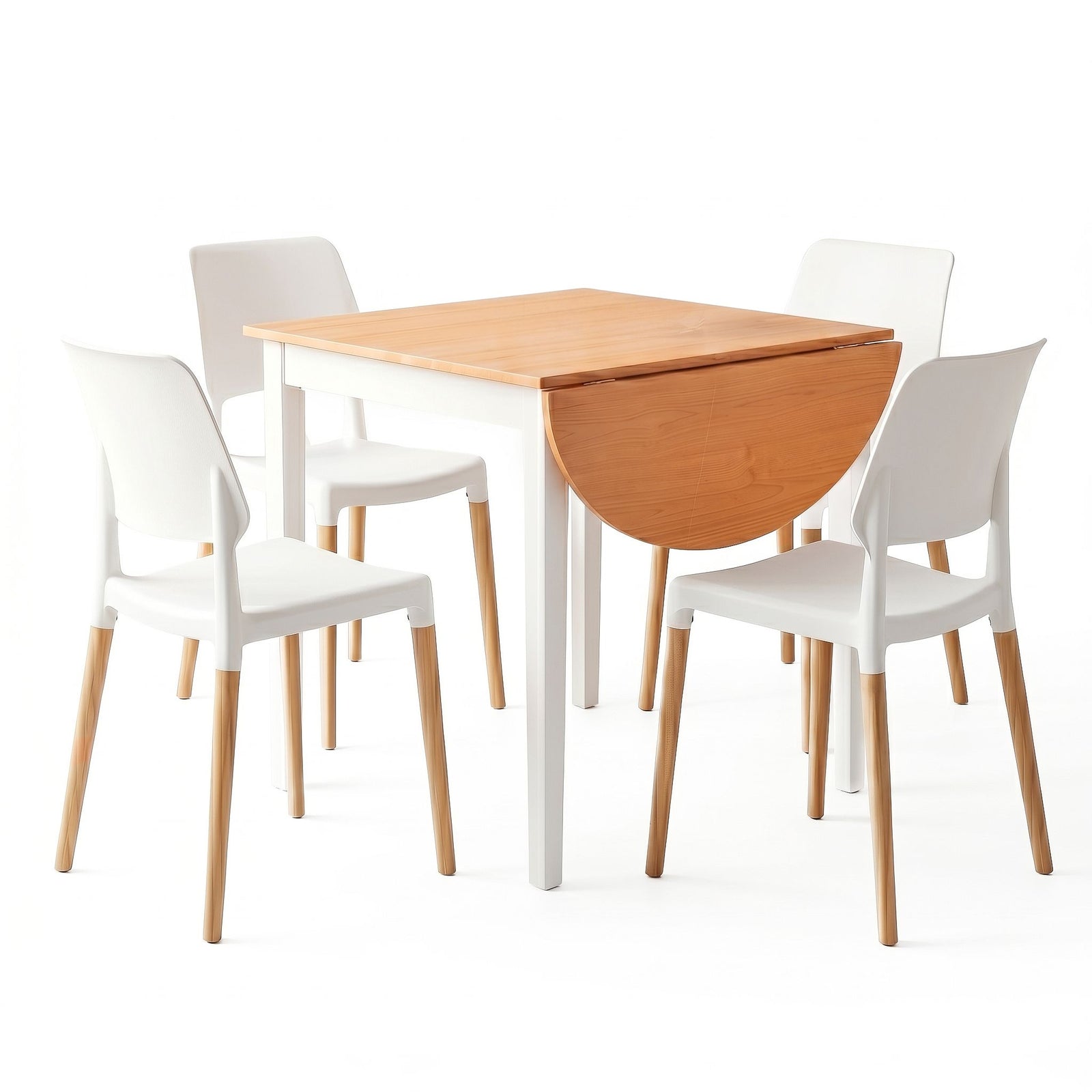 Drop Leaf Dining Table Set | 5 Piece | 75–110cm Table & 4 Chairs | White