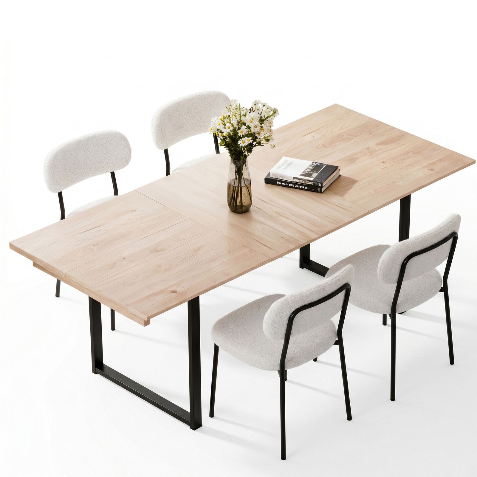 Extendable Dining Table Set | 200cm Table & 4 Sherpa Chairs | White