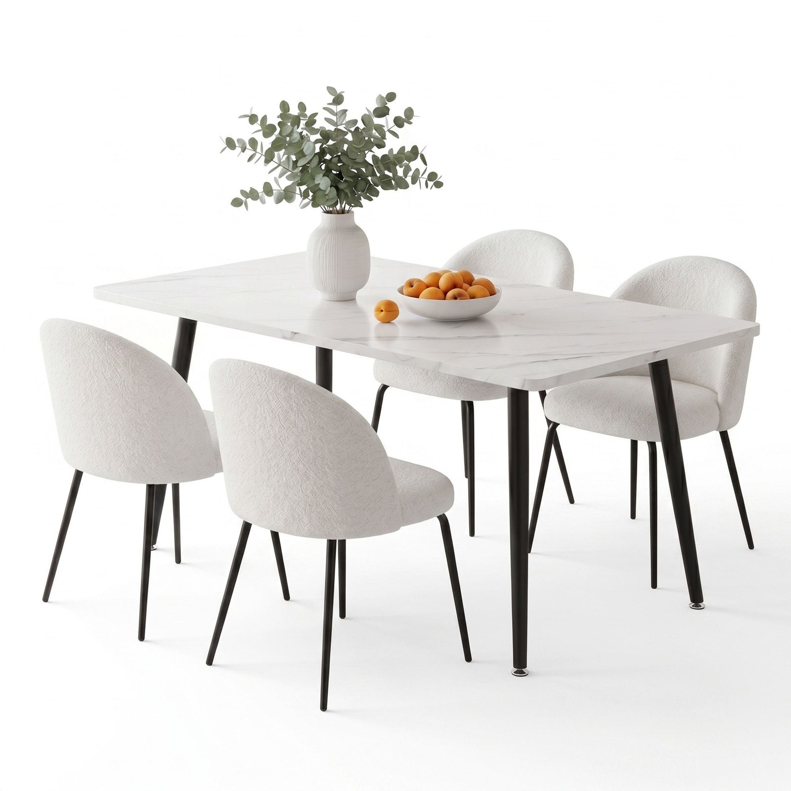 Dining Table & 4 Chairs Set | White Marble Look