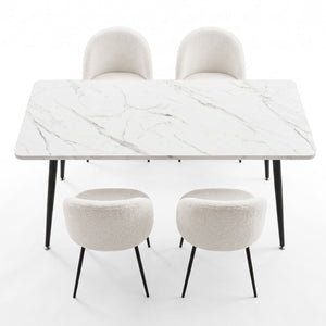 1 Artiss Dining Table and 4 Chairs Set White Marble Style