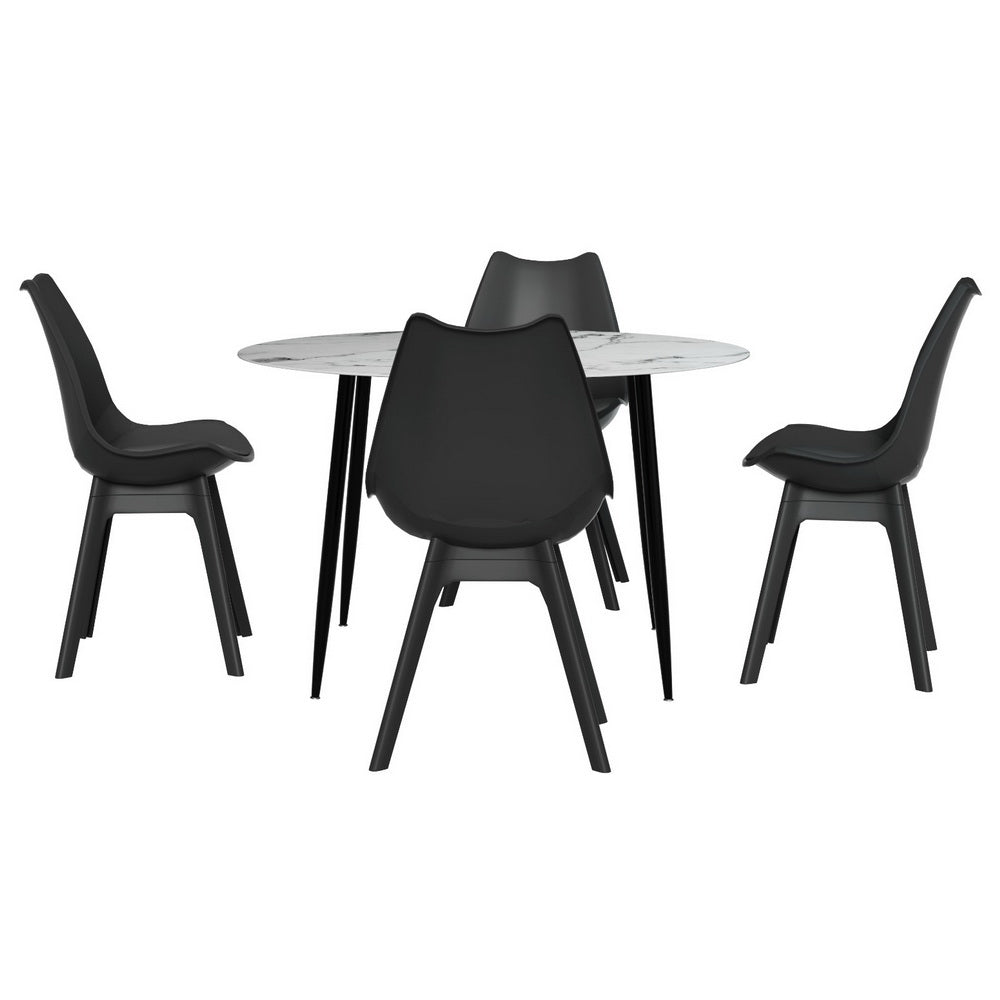 Dining Set | 1 Table & 4 Chairs | Marble Black Finish