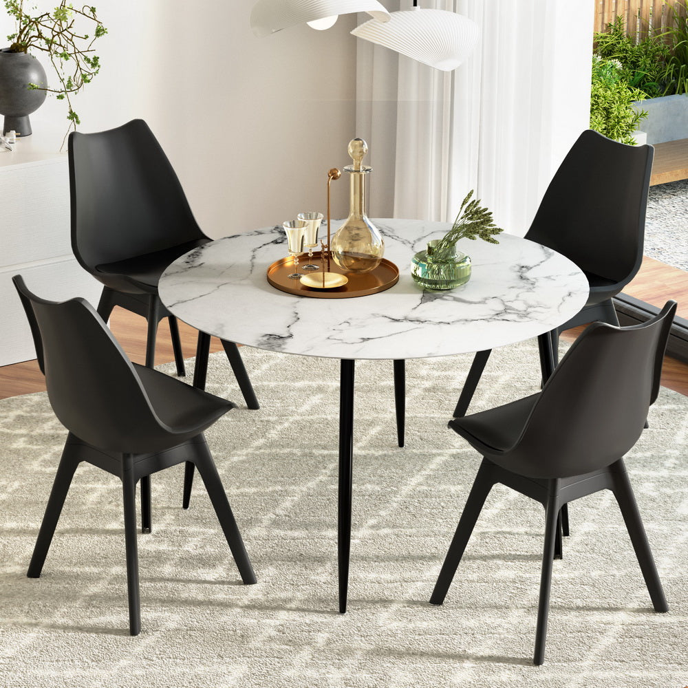 Dining Set | 1 Table & 4 Chairs | Marble Black Finish