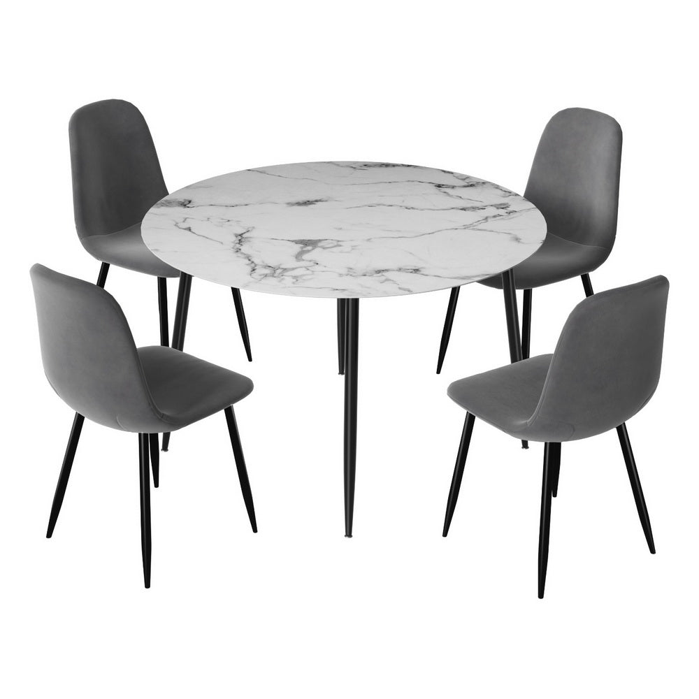 Dining Set | 1 Table & 4 Chairs | Marble Grey Finish