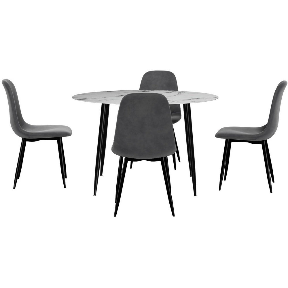 Dining Set | 1 Table & 4 Chairs | Marble Grey Finish