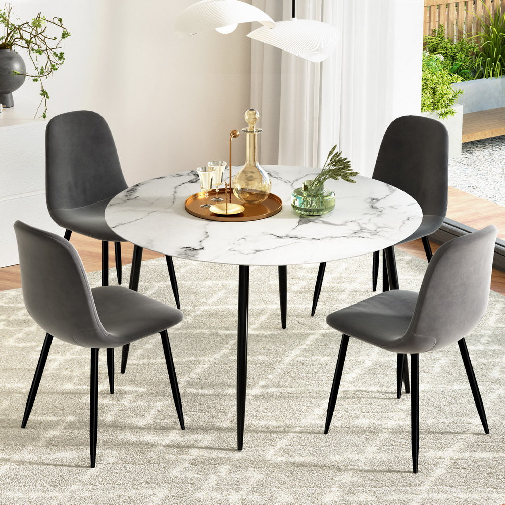 Dining Set | 1 Table & 4 Chairs | Marble Grey Finish