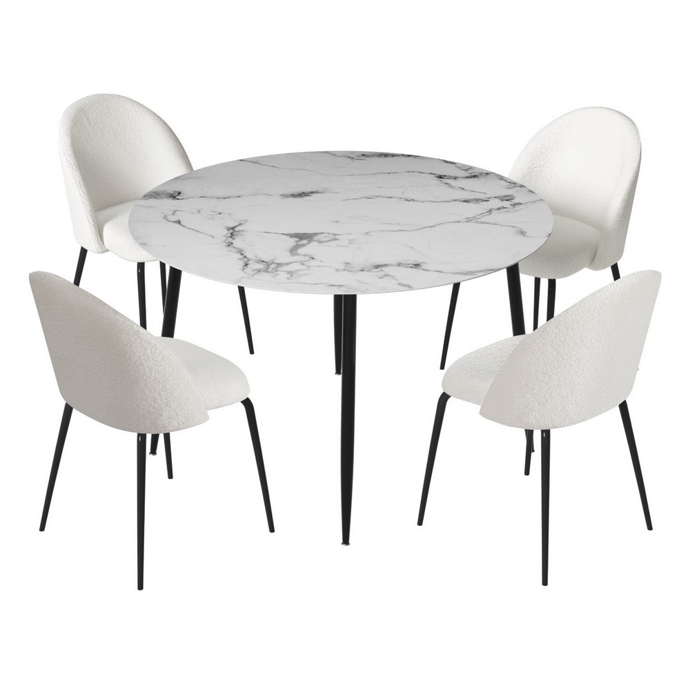 Dining Set | 1 Table & 4 Chairs | Marble White Finish