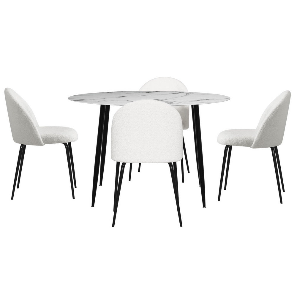 Dining Set | 1 Table & 4 Chairs | Marble White Finish