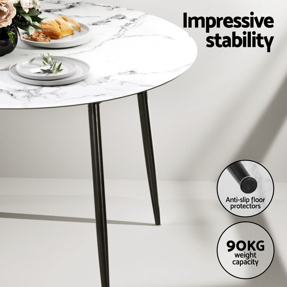 Dining Set | 1 Table & 4 Chairs | Marble White Finish