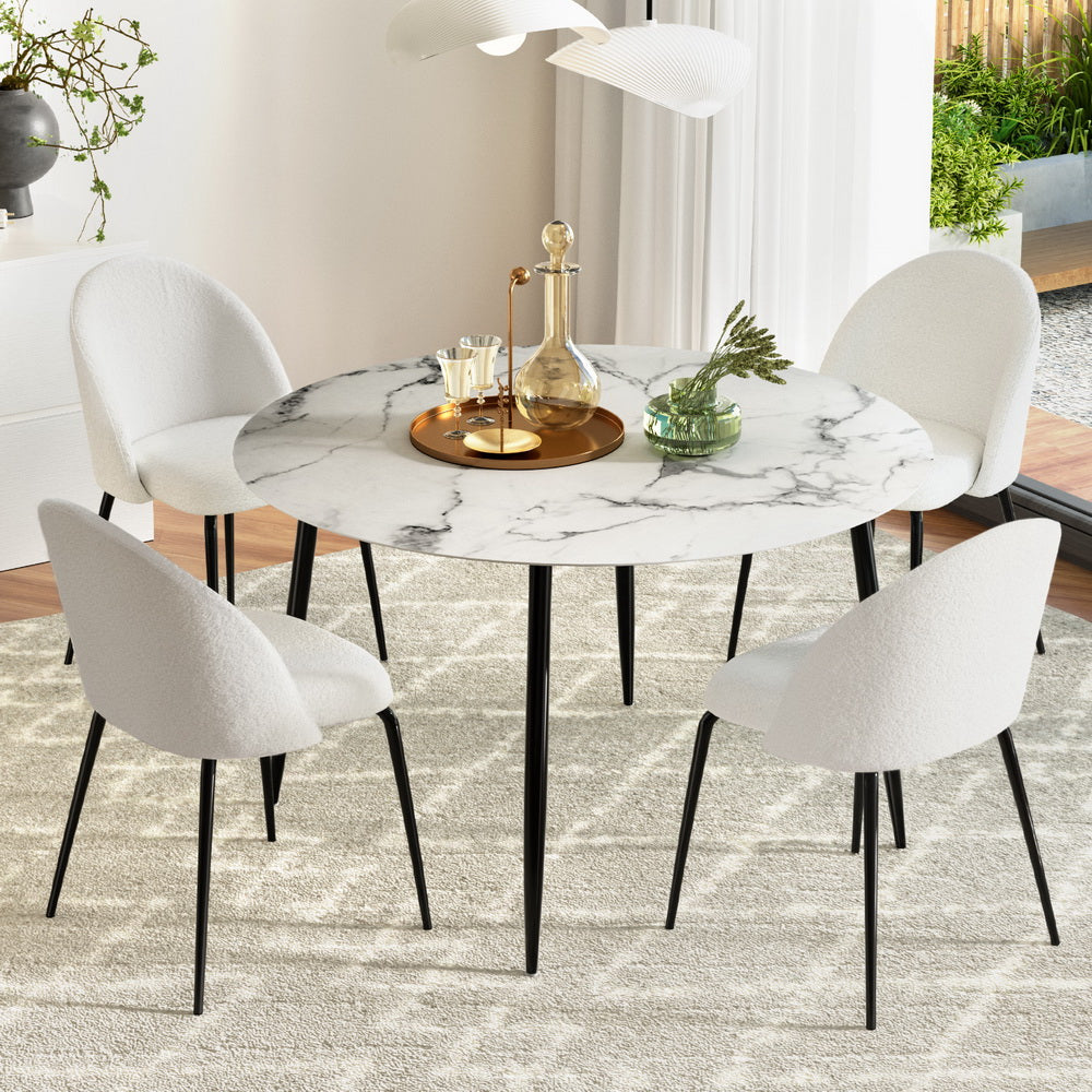Dining Set | 1 Table & 4 Chairs | Marble White Finish