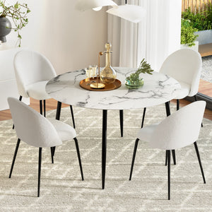 Dining Set | 1 Table & 4 Chairs | Marble White Finish