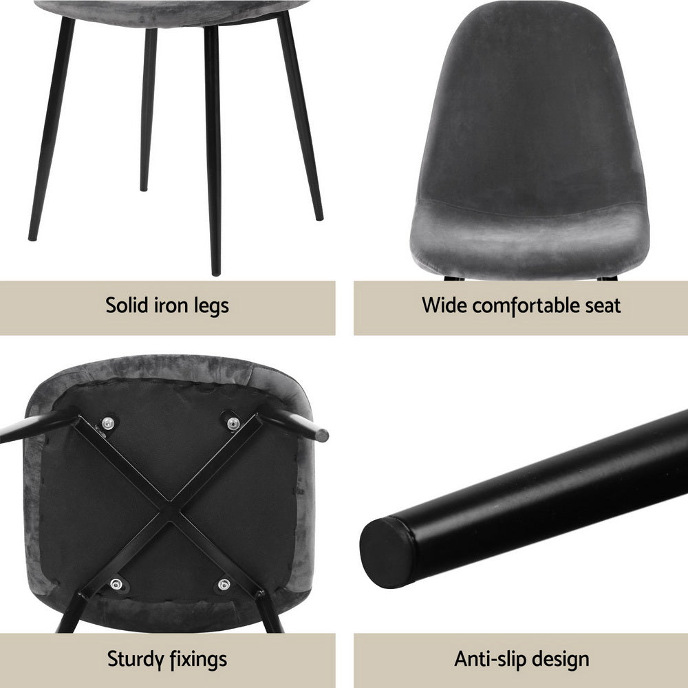 Dining Table & 4 Chairs Set | Grey Metal | Sleek Design