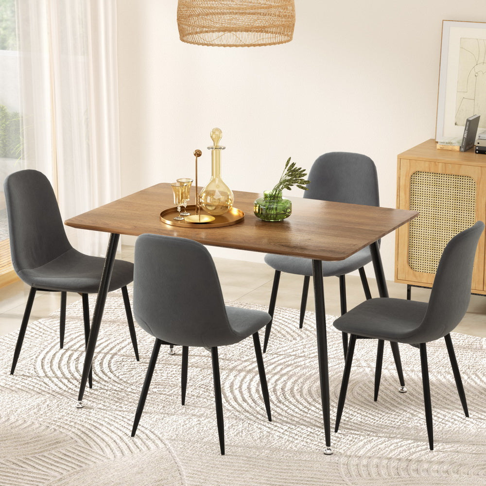Dining Table & 4 Chairs Set | Grey Metal | Sleek Design