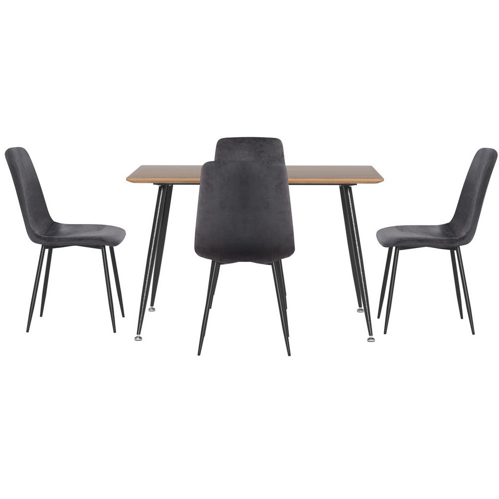 Dining Table & 4 Chairs Set | Grey Velvet | Modern Design