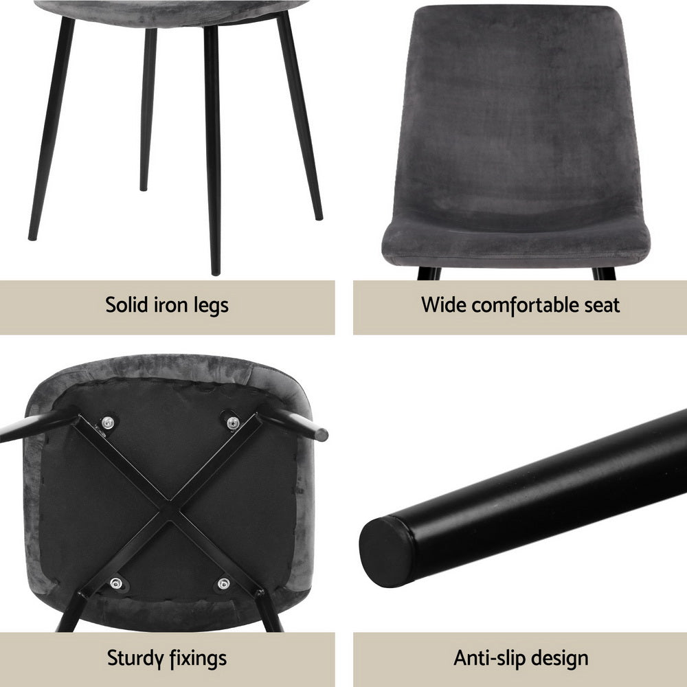 Dining Table & 4 Chairs Set | Grey Velvet | Modern Design