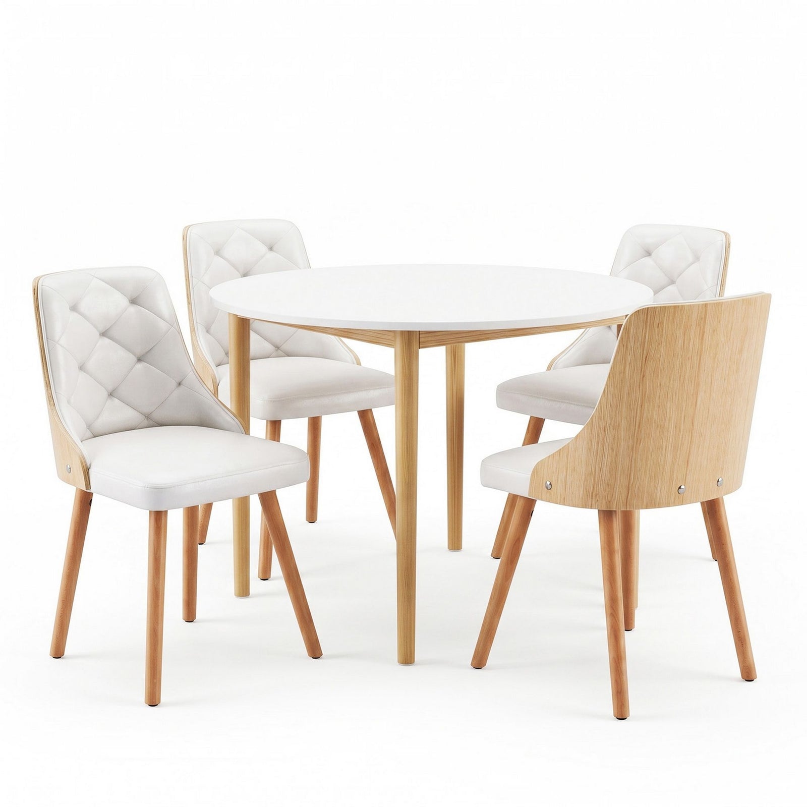 Round Dining Table Set | 5 Piece | 4 PU Leather Chairs | White