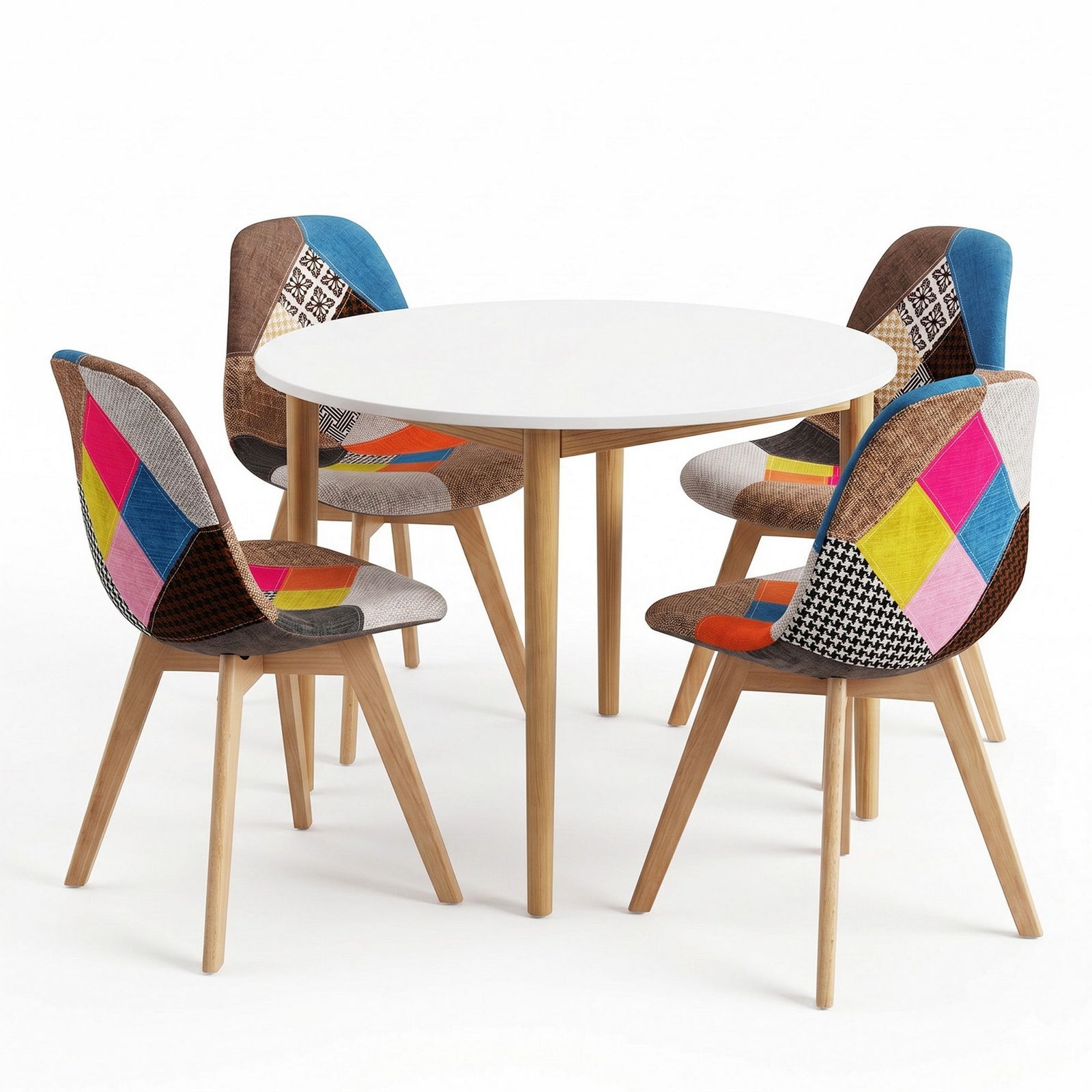 Dining Table & 4 Fabric Eiffel Chairs Set | White