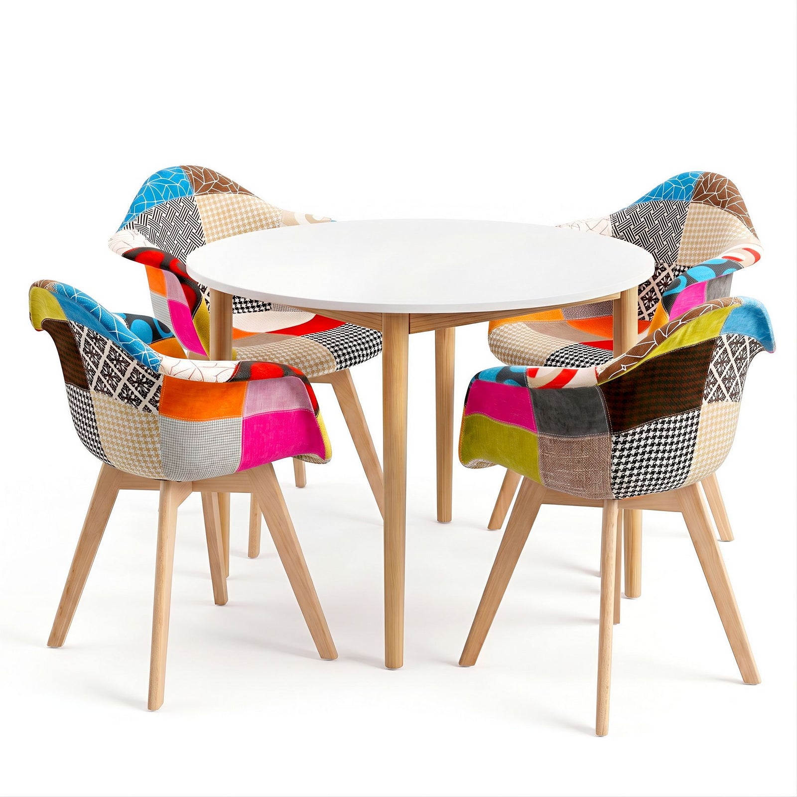 Dining Table & 4 Mid Century Chairs Set | White