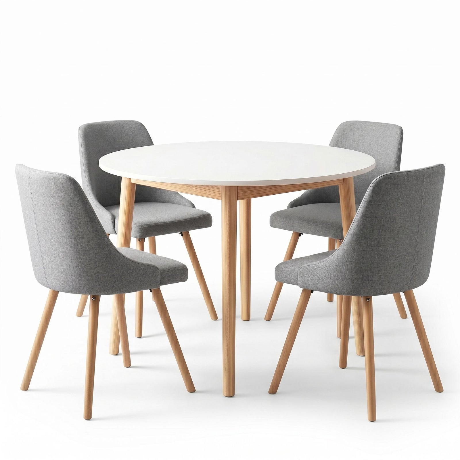 Round Dining Table Set | 5 Piece Compact Kitchen Set | White, Natural & Grey