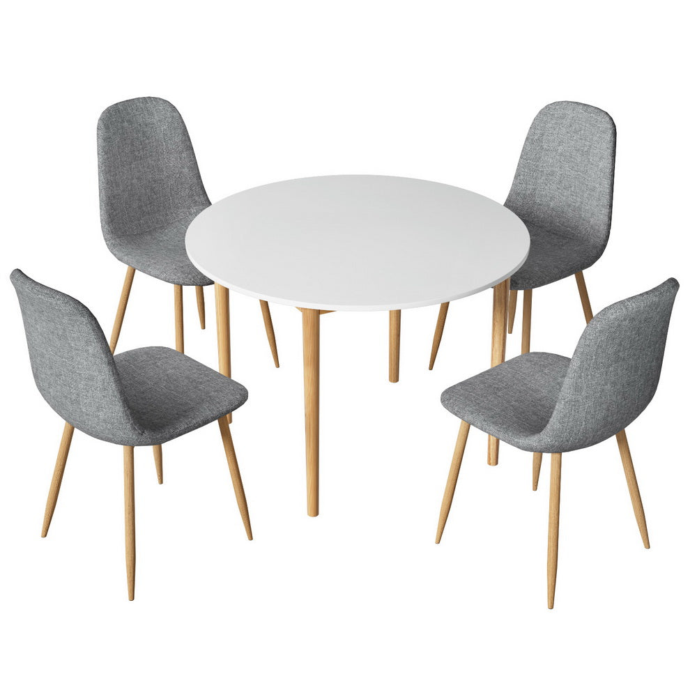 Dining Set | 1 Table & 4 Chairs | White & Grey Finish