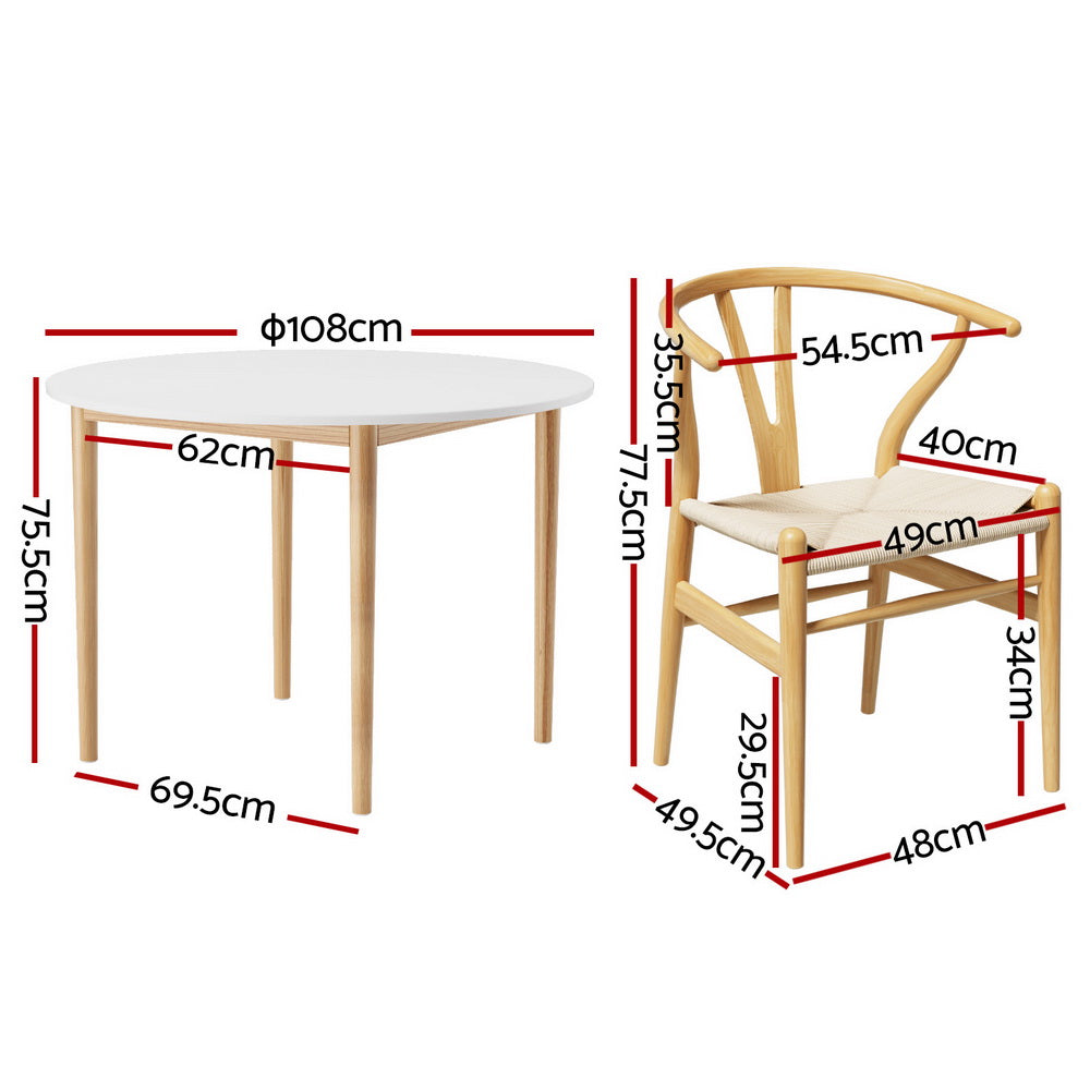 Dining Set | 1 Table & 4 Chairs | Wishbone Wood Design