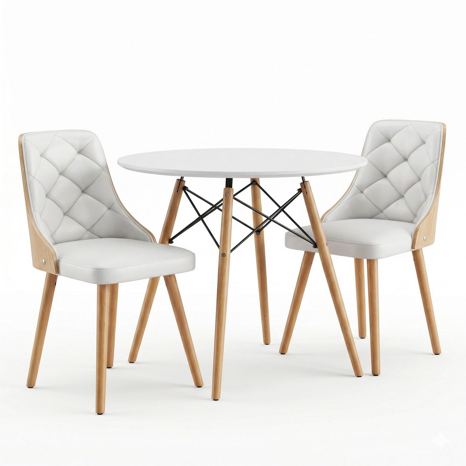 Round Dining Set | 3 Piece | 90cm Table & 2 Chairs | White