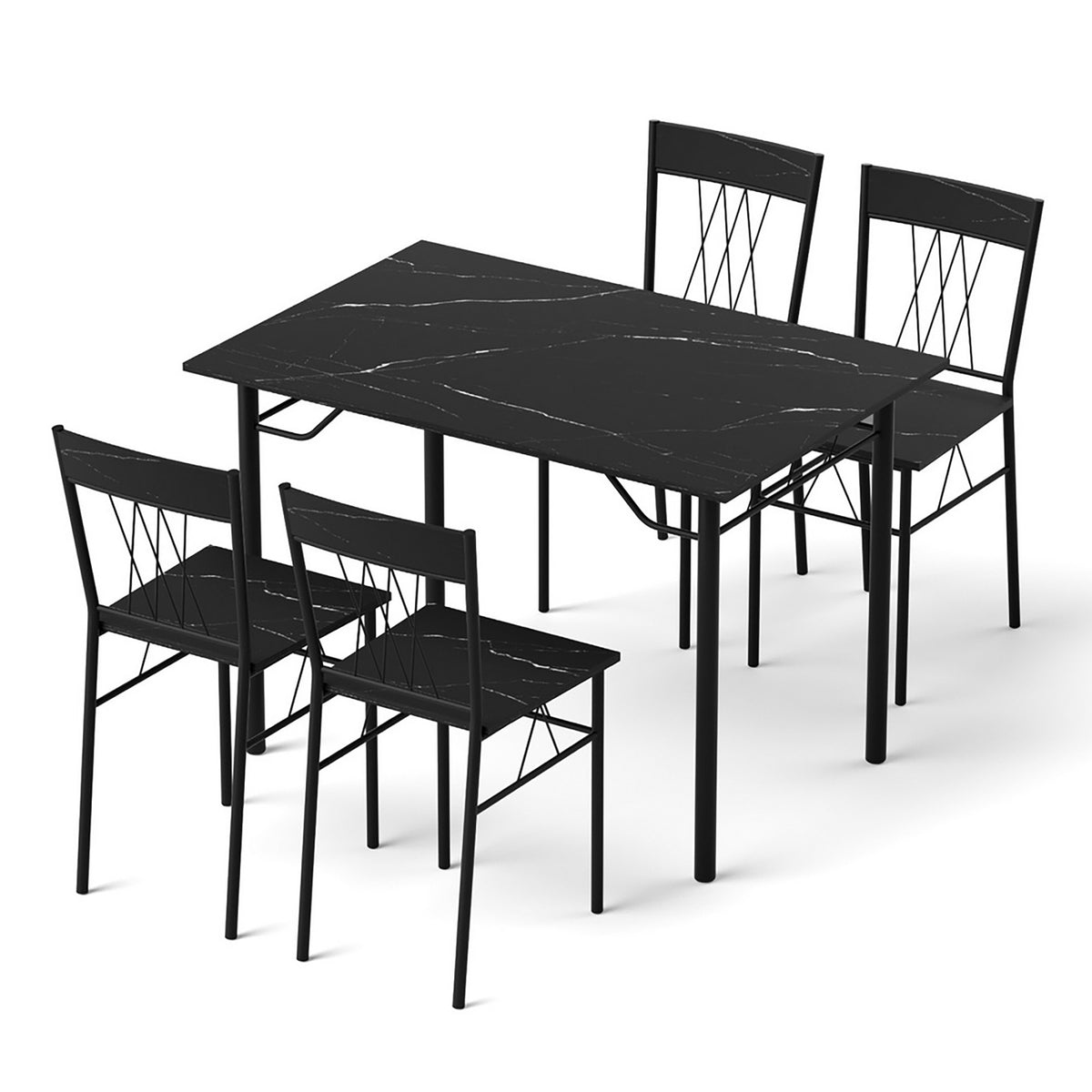 Compact Dining Set 5pc | Table + 4 Chairs | Marble Black