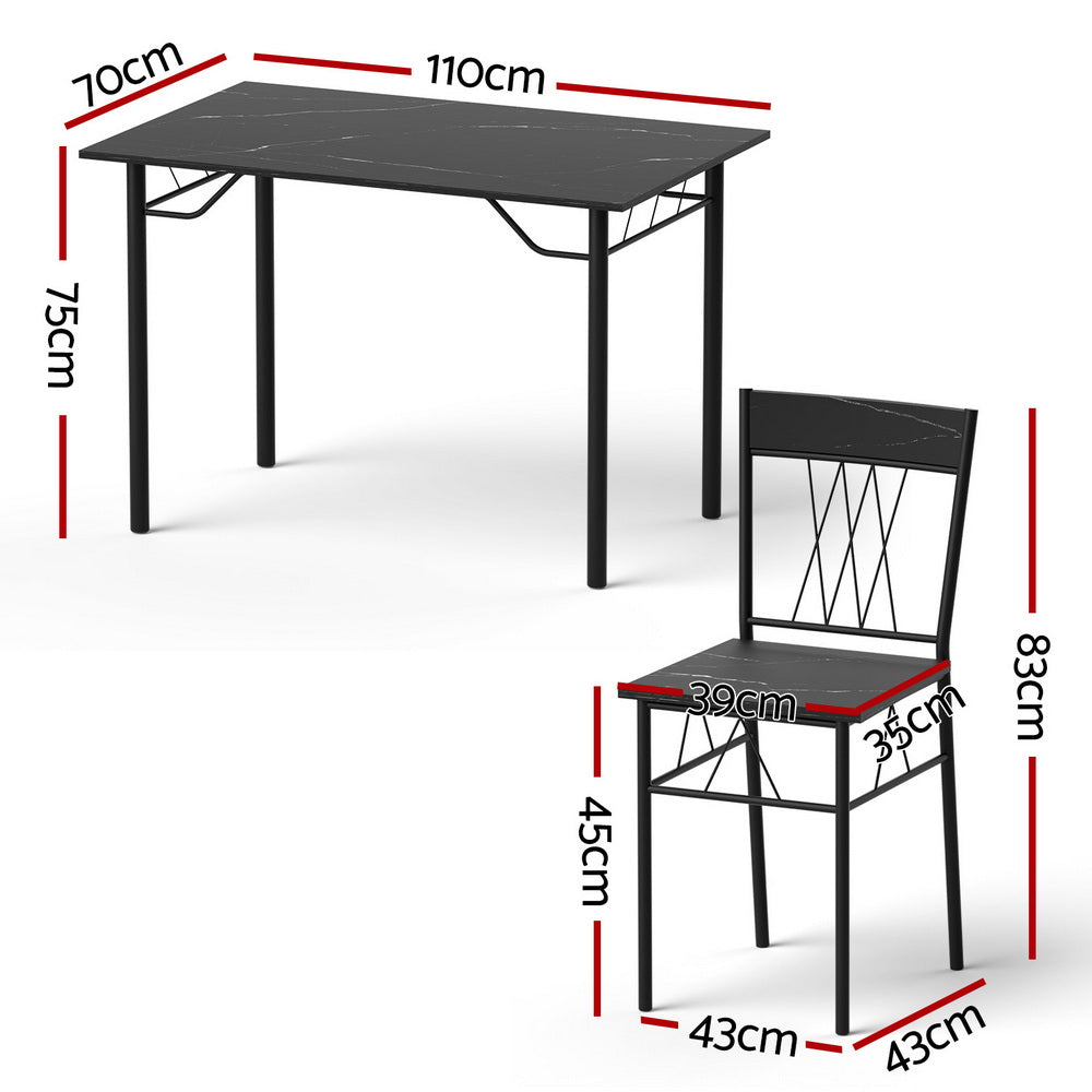 Compact Dining Set 5pc | Table + 4 Chairs | Marble Black