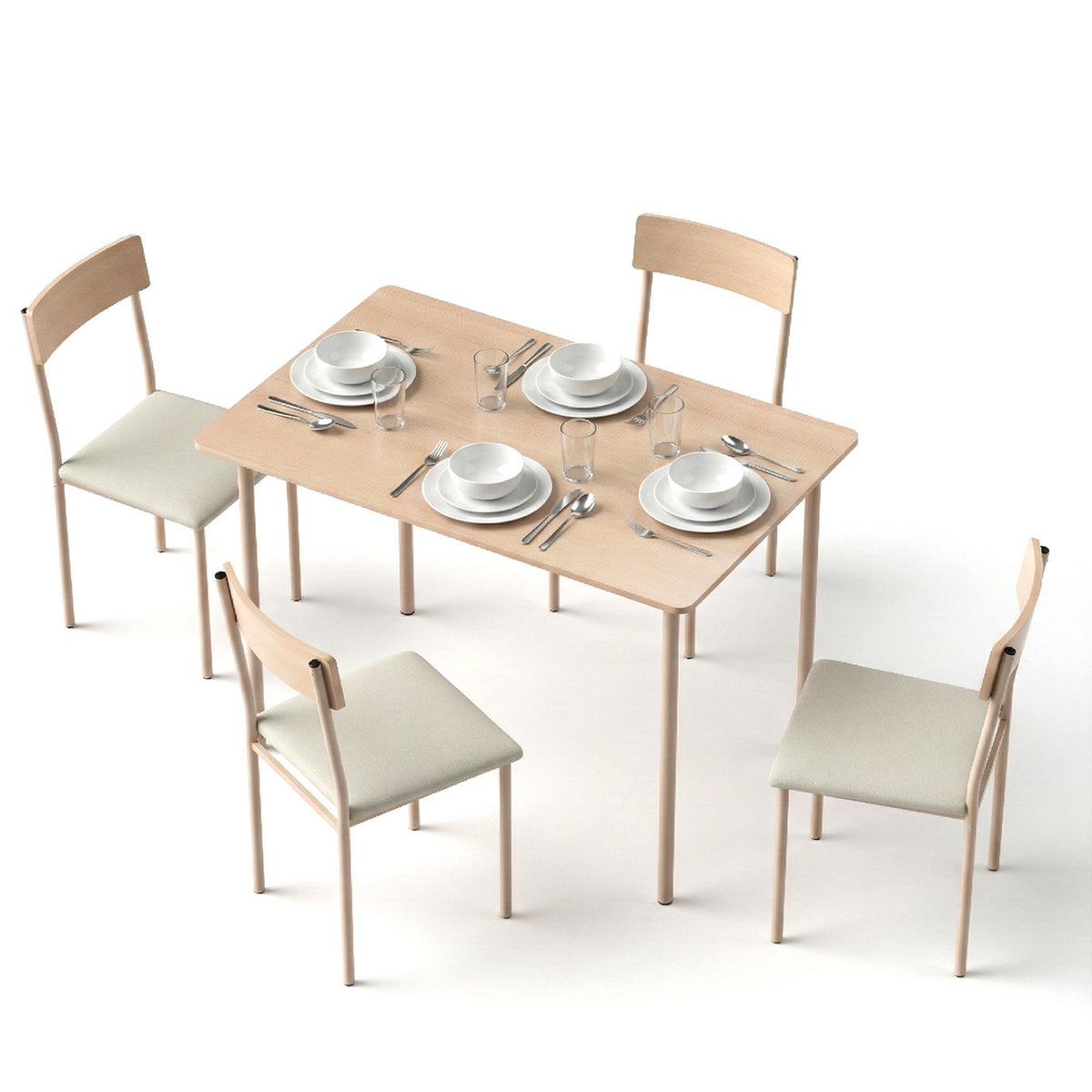 Small Dining Table Set 5pc | Natural Beige Finish
