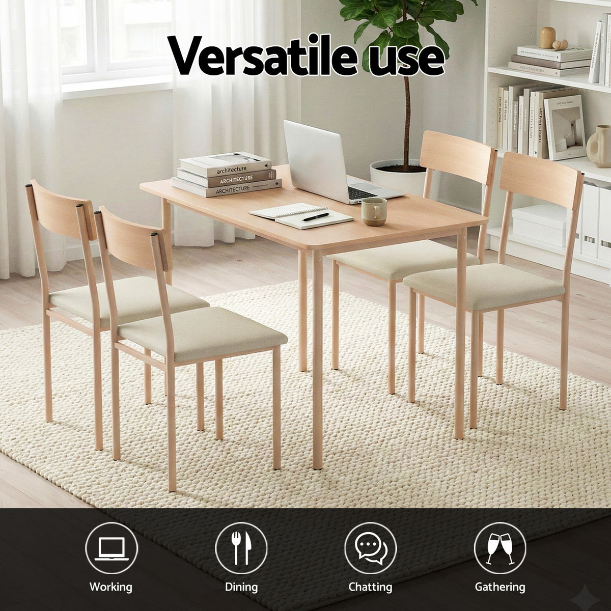 Small Dining Table Set 5pc | Natural Beige Finish