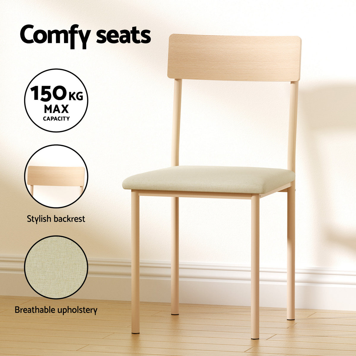 Small Dining Table Set 5pc | Natural Beige Finish