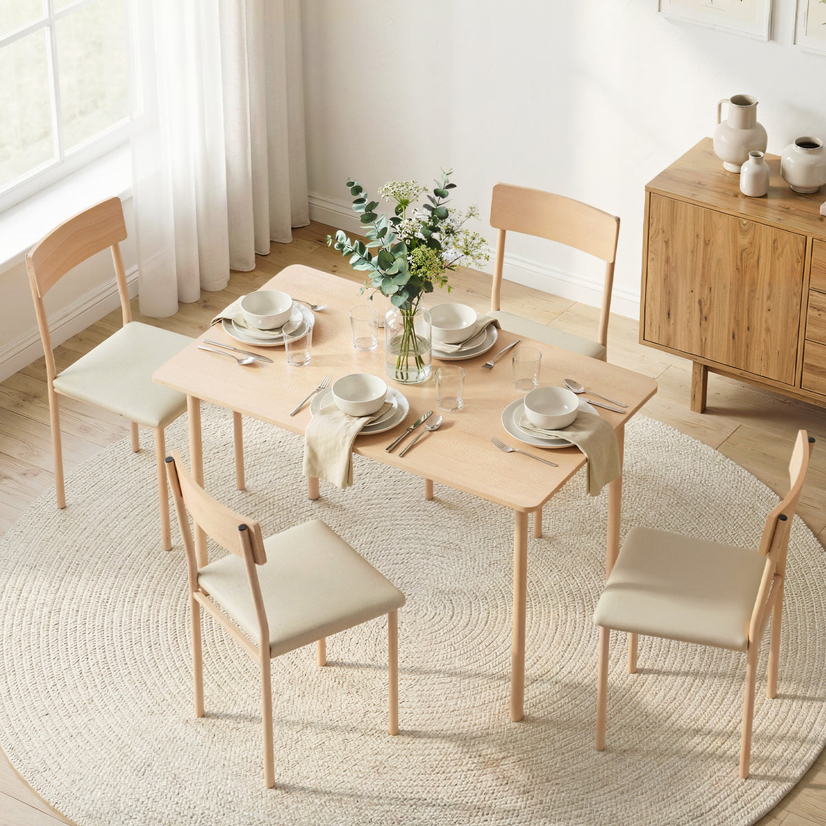 Small Dining Table Set 5pc | Natural Beige Finish