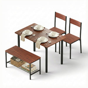 Dining Set 4pc | Table + Storage Bench | Walnut Finish