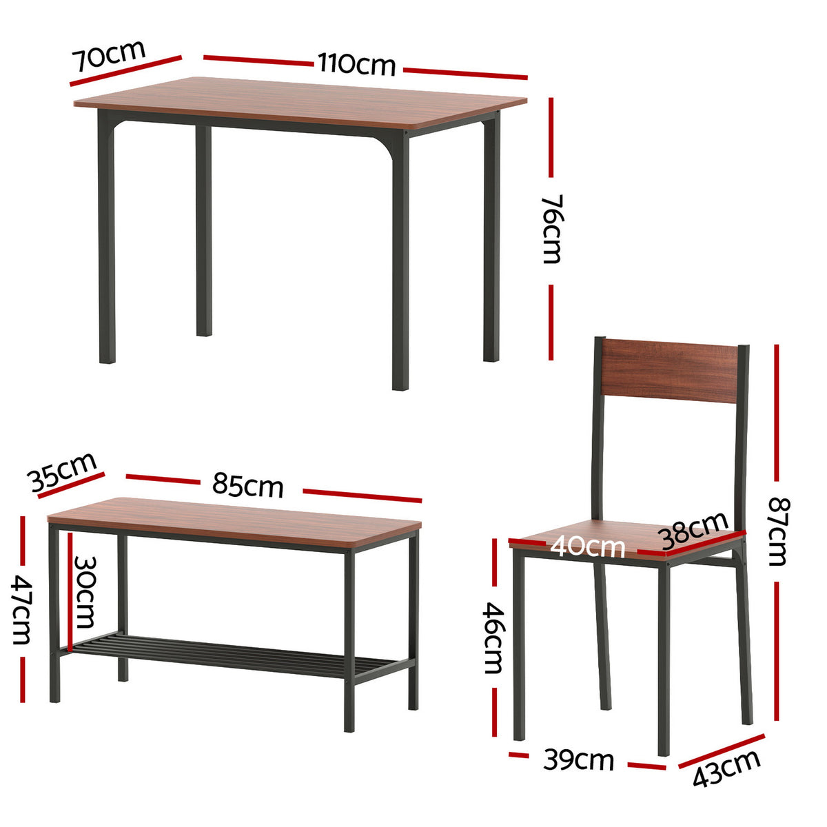 Dining Set 4pc | Table + Storage Bench | Walnut Finish