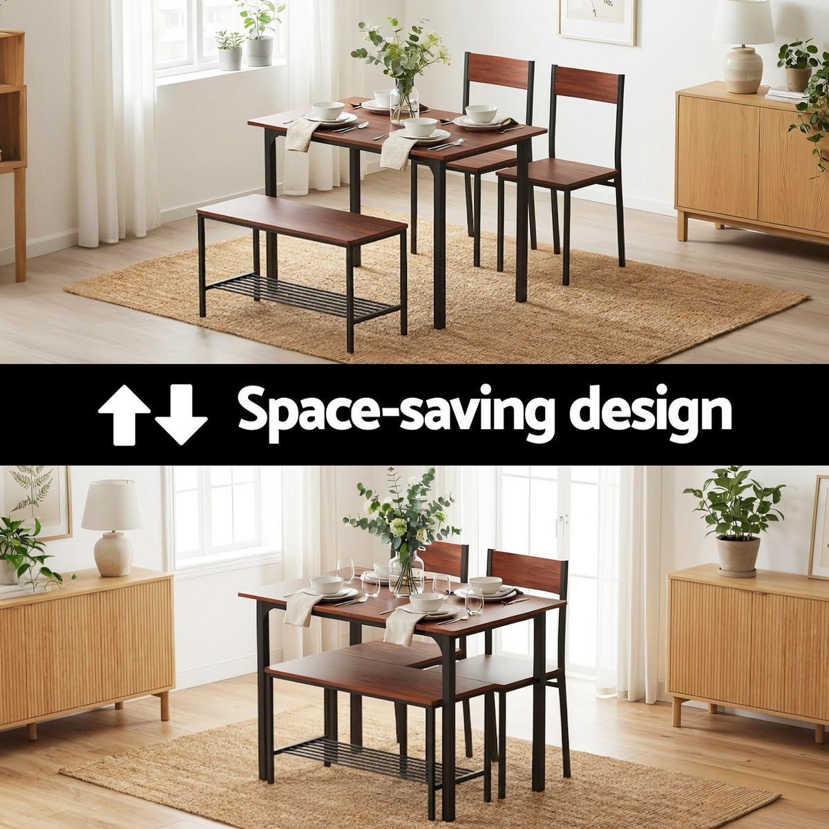 Dining Set 4pc | Table + Storage Bench | Walnut Finish