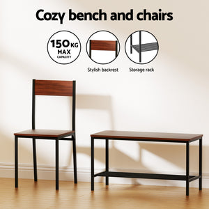 Dining Set 4pc | Table + Storage Bench | Walnut Finish