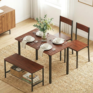 Dining Set 4pc | Table + Storage Bench | Walnut Finish
