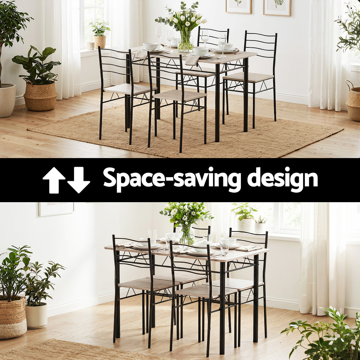 Compact Kitchen Dining Set 5pc | Modern Oak Finish