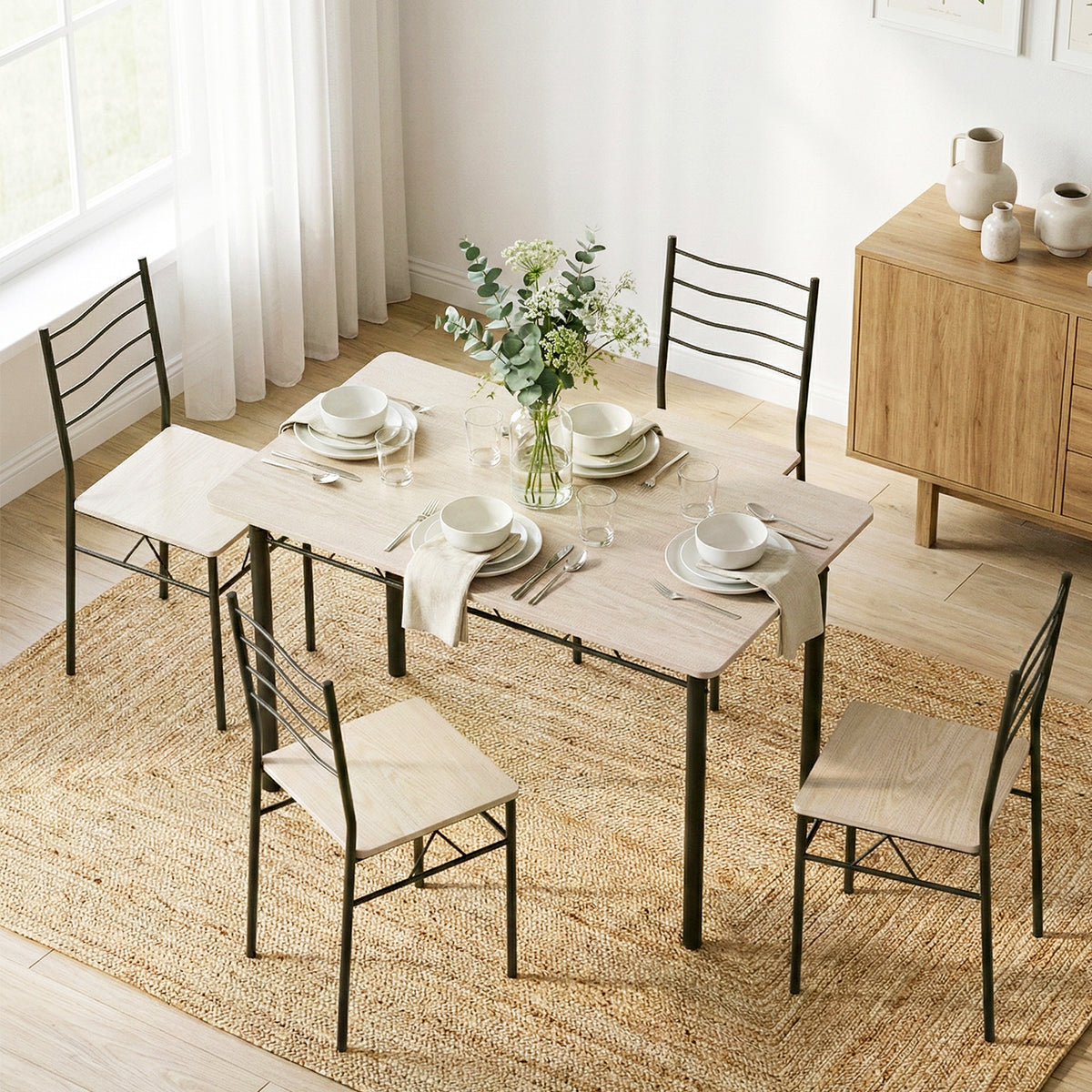 Compact Kitchen Dining Set 5pc | Modern Oak Finish