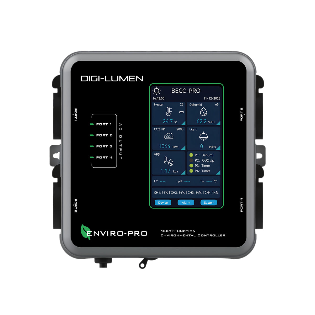 Digi-Lumen Enviro-Pro Environmental Controller | 5" Touchscreen Grow Room Controller | CO2, VPD, Temp, Humidity, pH & EC