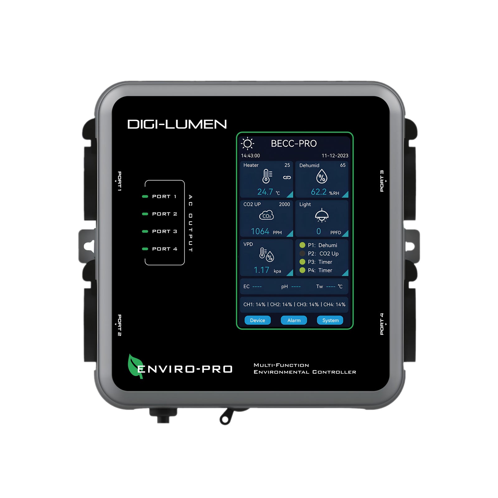 Digi-Lumen Enviro-Pro Environmental Controller | 5" Touchscreen Grow Room Controller | CO2, VPD, Temp, Humidity, pH & EC