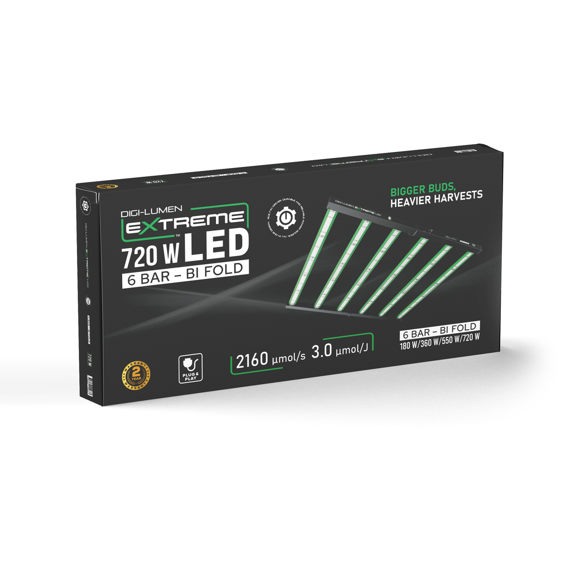 Digi-Lumen Extreme 720W LED Grow Light | Full Spectrum Bar Fixture | 3.0 µmol/J | PPF 2160 µmol/s | 2.25m² Coverage | Built-In Driver