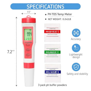 Digital 4-in-1 pH Water Quality Tester | Measures pH, TDS, EC & Temperature | High-Accuracy Pocket Meter for Hydroponics, Pools, Drinking Water & Gardening