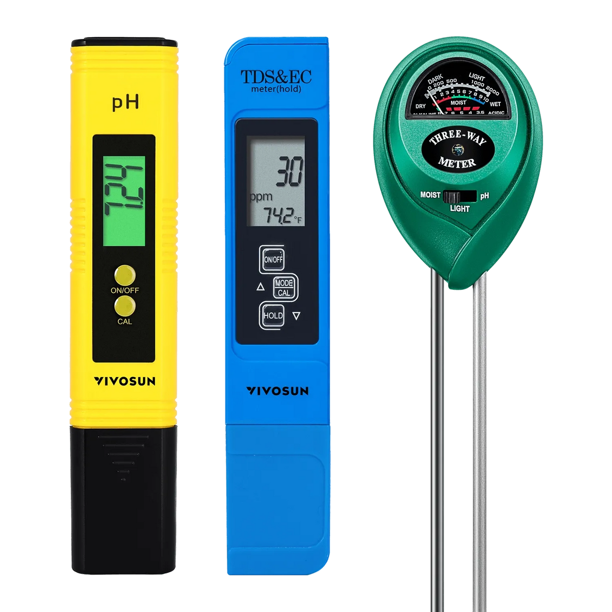 Digital pH, TDS, EC & Soil Moisture Meter Combo | 3-in-1 Water Quality & Plant Tester Kit | For Hydroponics, Soil, Garden, Pool & Home Use
